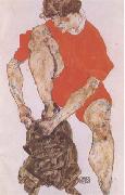 Female Model in Bright Red Jacket and Pants (mk09) Egon Schiele